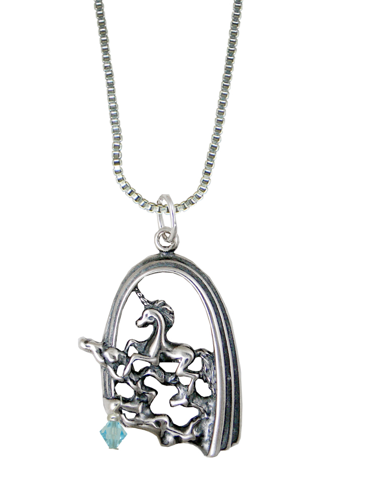 Sterling Silver Unicorn of Dreams Pendant With Light Blue Crystal
